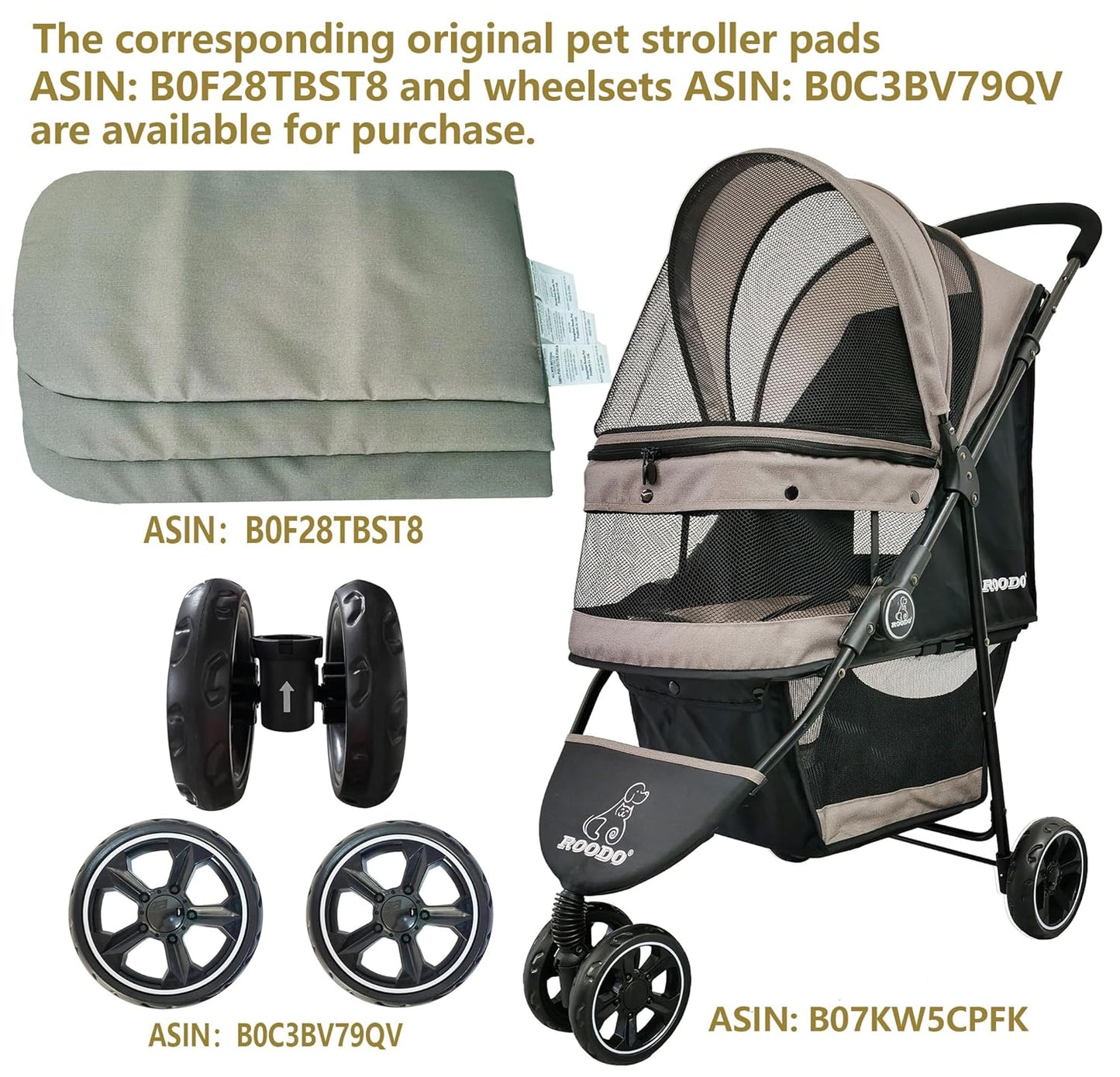ROODO Escort 3 Wheel Dog Cat Pet Stroller for Small/Medium Dogs Cats Best Lightweight Foldable Portable Compact Jogger All Terrain Travel Pet Gear System Puppy Doggie Bunny Kitty Stroller(Grey)