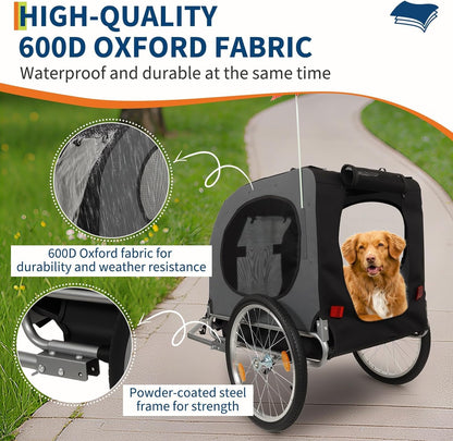 Dog Bike Trailer for Large Dogs - 88Lbs Capacity Pet Bicycle Carrier with 16" Air Tires, Foldable Oxford Fabric Design & Universal Bicycle Coupler | Safe Cycling Cargo Cart for Medium/Large Pets