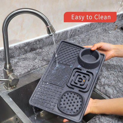 Lick Mat for Cats, Dog Anxiety Relief Slow Feeder with Suction Cups, Non-Slip Silicone Dog Enrichment Treat Mat, Easy to Clean Cat Puzzle Feeder, Lick Mats for Dogs Cats, Grey, 12"x8"