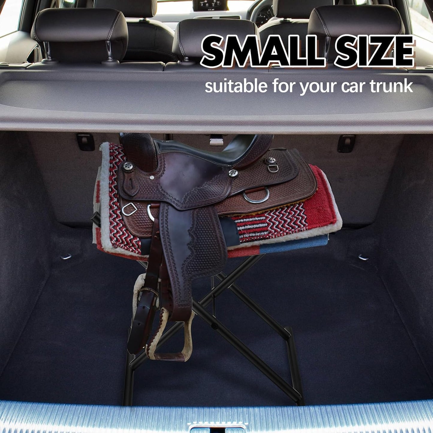 Duraaamo Foldable Car Saddle Rack 22" x 21" X16" Heavy Duty Portable Vehicle Saddle Stand Convenient Transport Suit English and Western Horse Tack Organizers Storage Supplies Display Trophy Saddles
