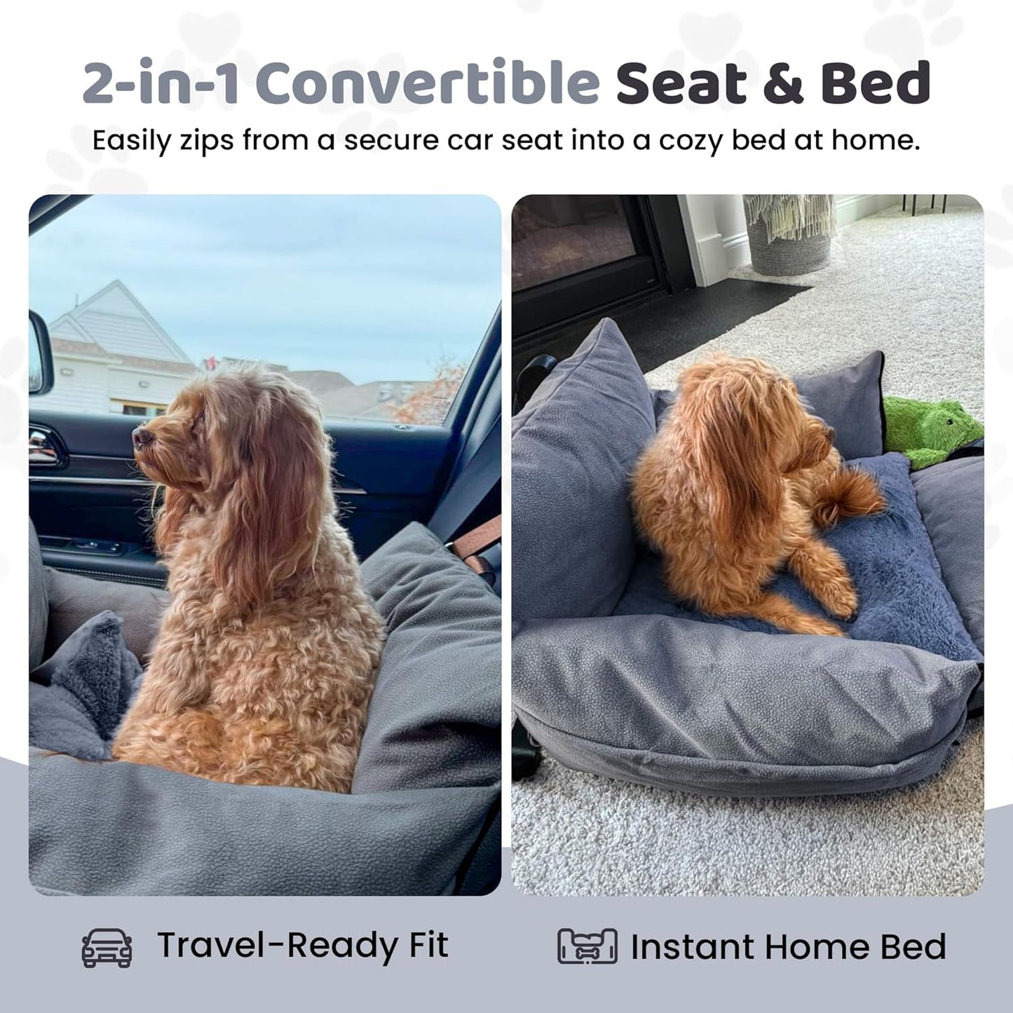 Cozy Dog Car Seat for Medium Dogs, Soft Dog Bed for Car, Safety Travel Bed & Portable Pet Carrier, Removable & Washable with Storage Pockets, Clip-On Safety Belt