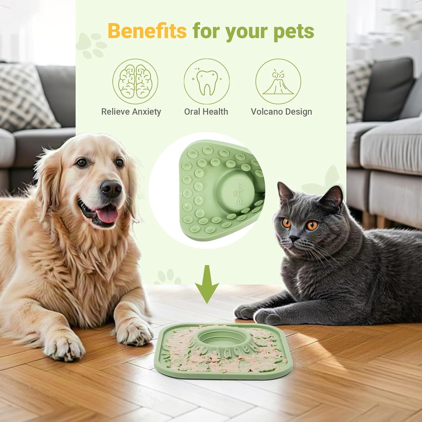 Silicone Volcano Lick Mat for Dogs with Suction - Dog Cat Lict Mat to Keep Them Busy - Puppy Lick Mat for Anxiety Relief (Blue and Yellow)