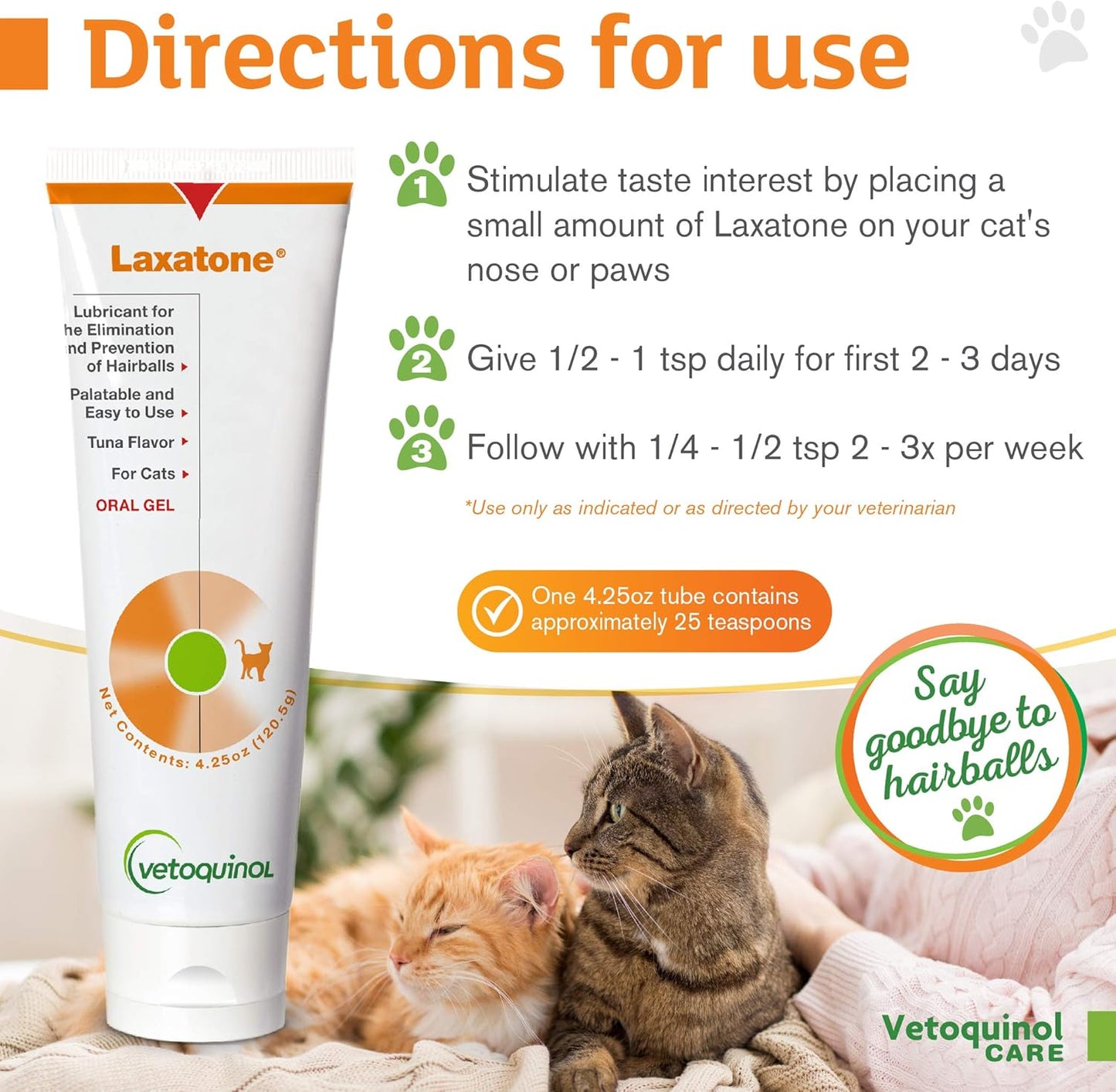 Vetoquinol Laxatone: Oral Hairball Lubricant Gel for Cats – Tuna-Flavored, 4.25oz