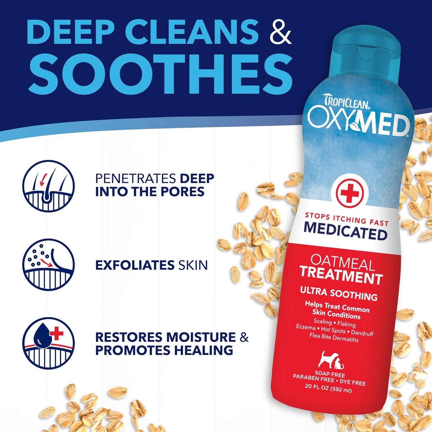 TropiClean Oxymed Medicated Cat & Dog Conditioner For Itchy Skin | Skin Soothing Oatmeal Conditioner For Dogs & Cats | 20 oz