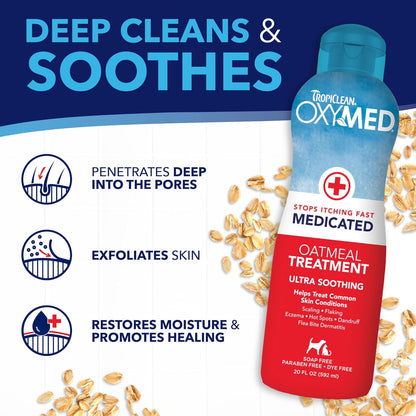 TropiClean Oxymed Medicated Cat & Dog Conditioner For Itchy Skin | Skin Soothing Oatmeal Conditioner For Dogs & Cats | 20 oz