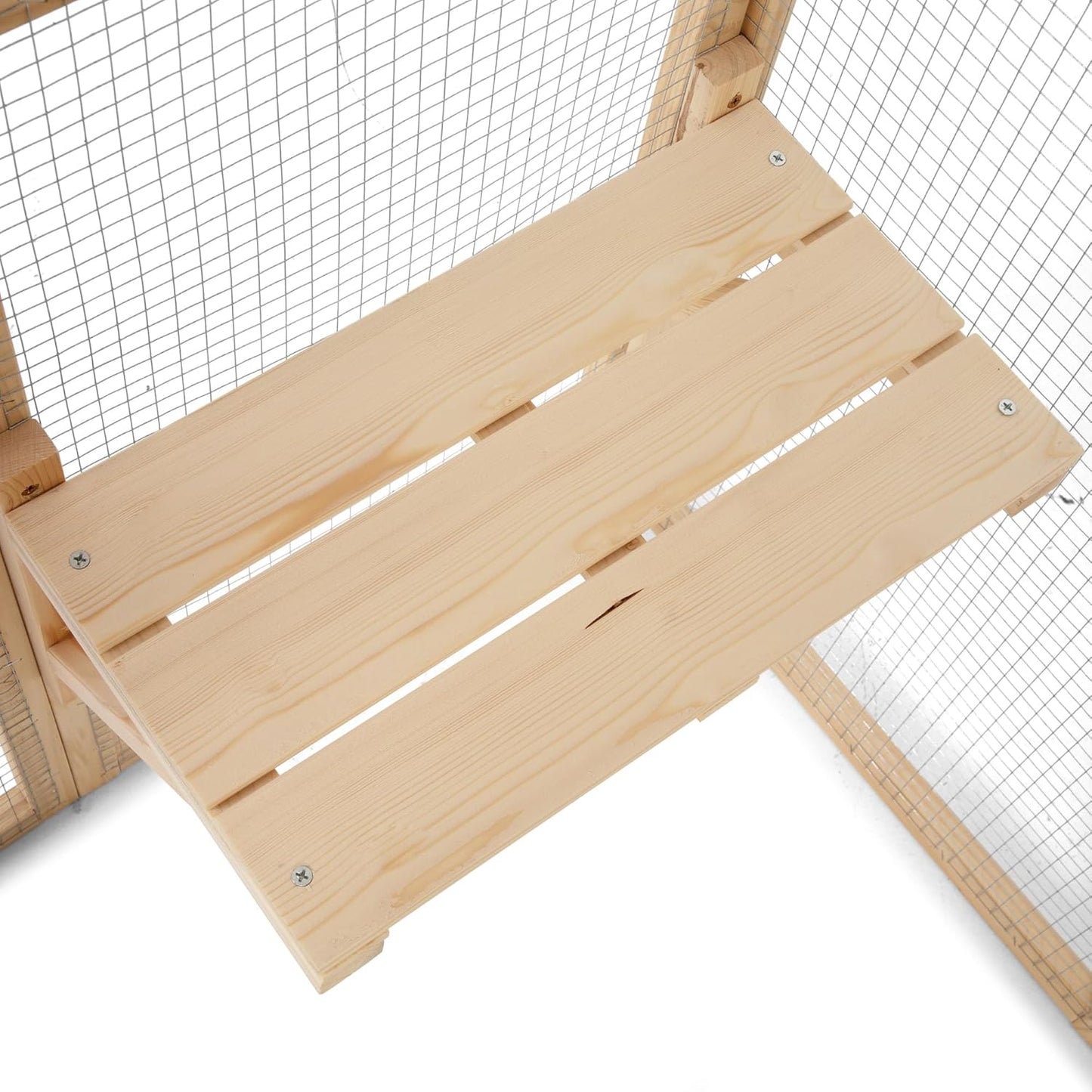 Wooden Cat Catio Outdoor Enclosure with Hammock and Platforms, Weatherproof Design, Burlywood