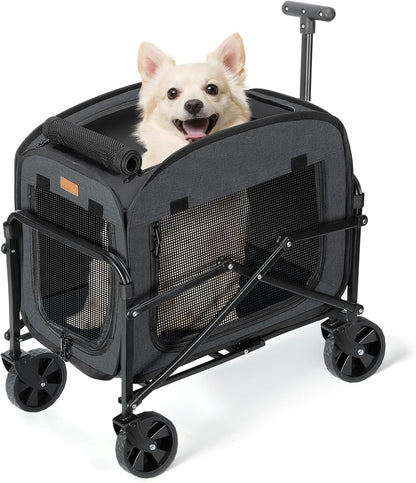Lekebobor Cat Carrier with Wheels Large Cog and Dog 40LBS, Rolling Pet Carriage with Big All-Terrain Wheels (Black)