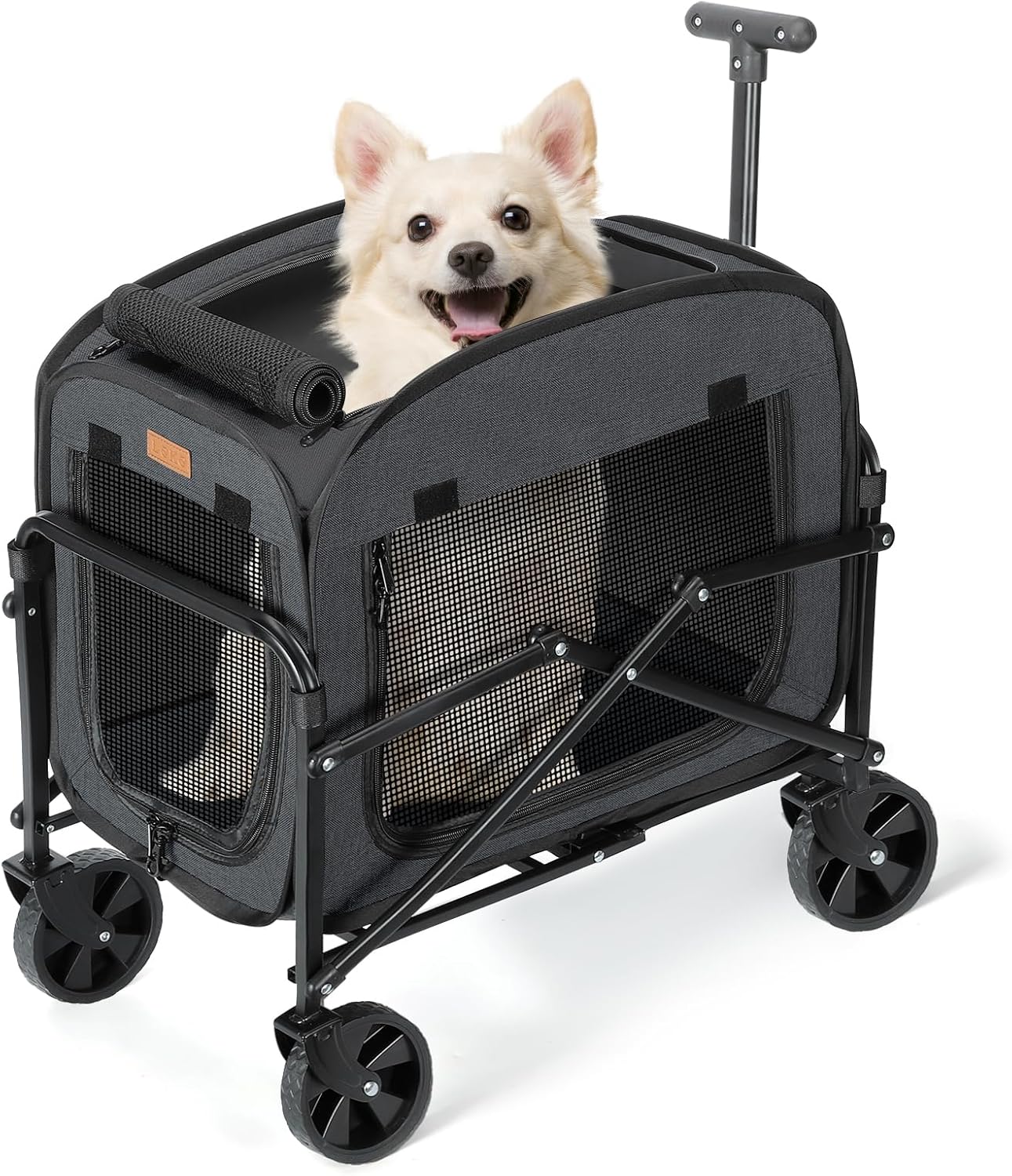 Lekebobor Cat Carrier with Wheels Large Cog and Dog 40LBS, Rolling Pet Carriage with Big All-Terrain Wheels (Black)