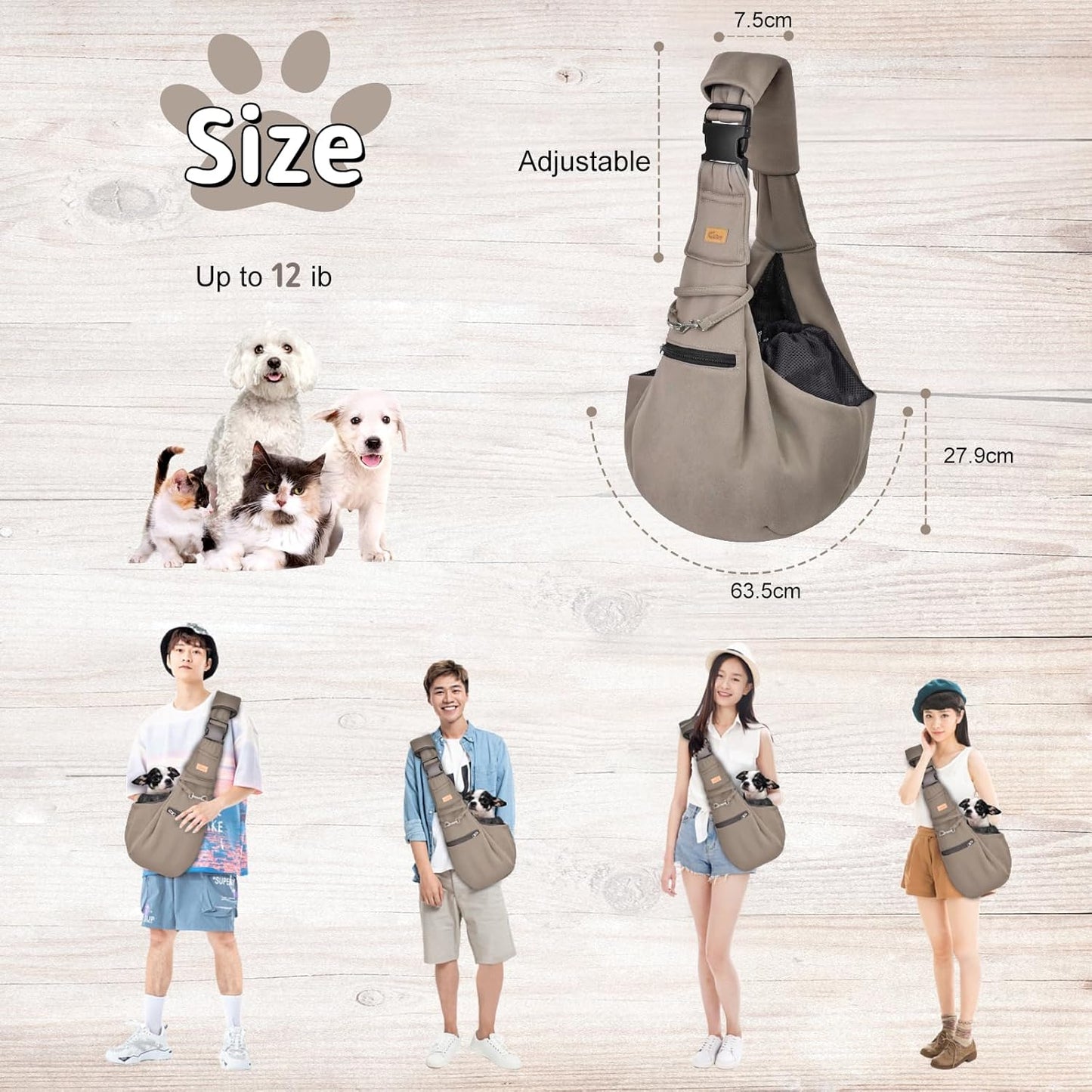 CUBY Dog and Cat Sling Carrier - Hands Free Reversible Pet Papoose Bag - Soft Pouch and Tote Design - Suitable for Puppy, Small Dogs Cats Outdoor (Khaki Senior, Adjust Strap 2.0)…