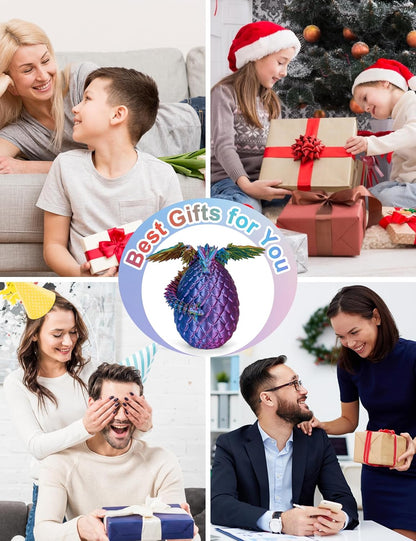 Cessfle 【2025 Updated 3D Printed Dragon Egg, Articulated Crystal 3D Printed Dragons with Wings, Cool Unique Birthday Gifts for Boys Kid Teen Adult, Dinosaur Eggs Fidget Toy