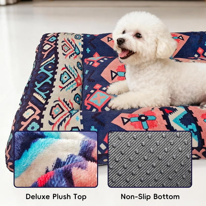 Washable Dog Crate Bed, Ultra Soft & Anti-Slip Crate Pad, Cozy Kennel Mat for Large/Medium/Small Dogs, Thick & Bohemian Dog Bed Mat (Pink, 23.0" L x 17.0" W x 2.3" H)