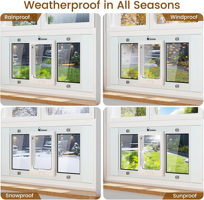 Cat Door for Window, Quick Installation Adjustable Width of 27"-32", Cat Window Door with 4 Locking Modes, Magnetic Closure Design, Weatherproof Aluminum Frame Cat Door Window Insert