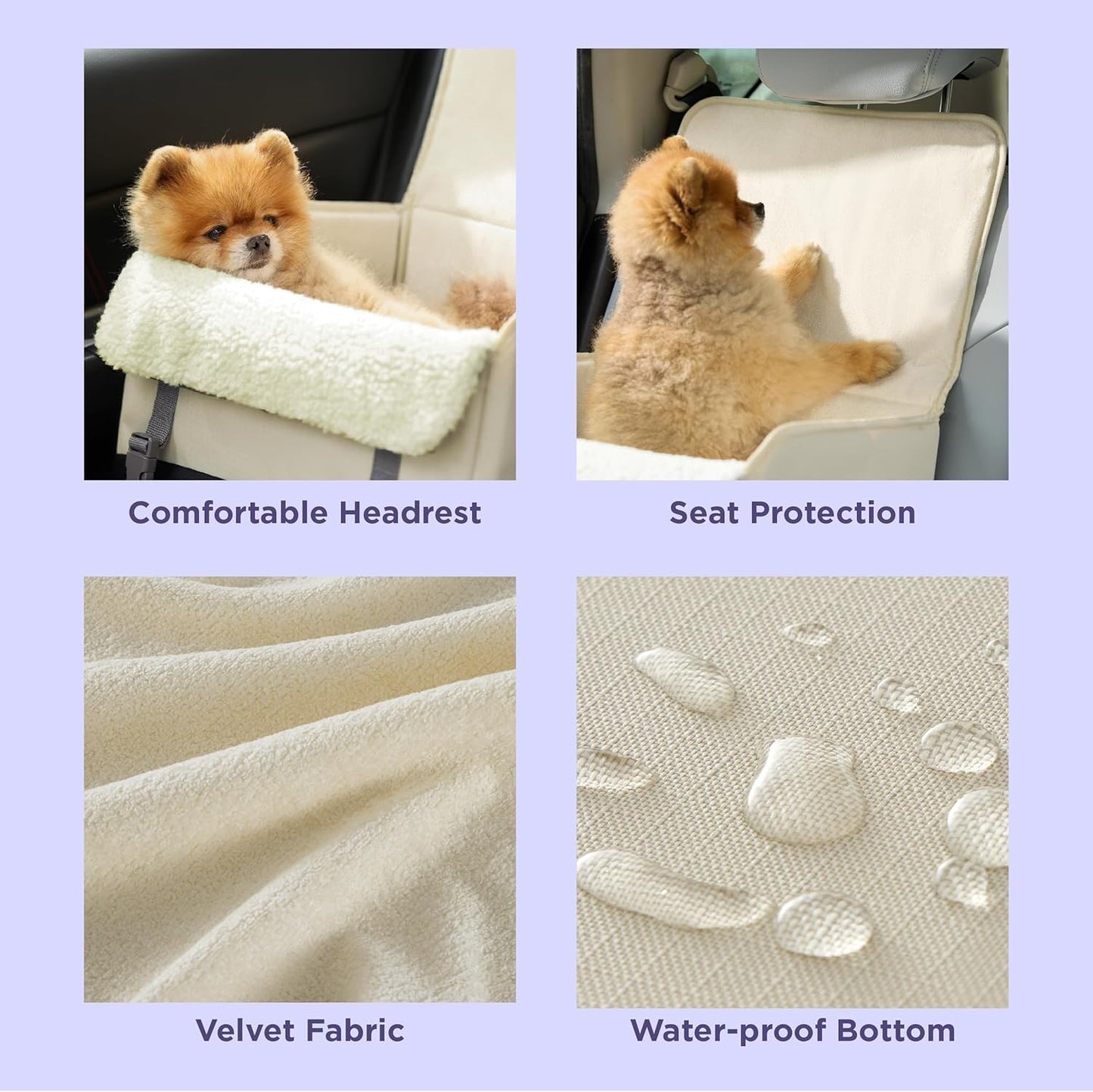 Lesure Dog Car Seat for Small Dogs, Foldable Pet Car Seat with Clip-On Safety Leash, Waterproof Puppy Booster Car Seat for Small Pets Under 25lbs, Portable Doggie Travel Carrier Bed, Light Ivory