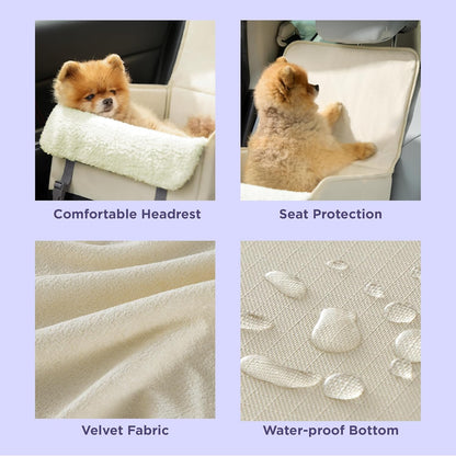 Lesure Dog Car Seat for Small Dogs, Foldable Pet Car Seat with Clip-On Safety Leash, Waterproof Puppy Booster Car Seat for Small Pets Under 25lbs, Portable Doggie Travel Carrier Bed, Light Ivory