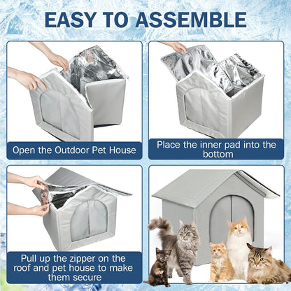 Sturdy Cooling Outdoor Cat House, Weatherproof & Insulated Cat House for Outdoor/Indoor Cats, Waterproof Feral Cat House for Summer, Outside Feral Cat Shelter for Stray Barn, Easy Assembly