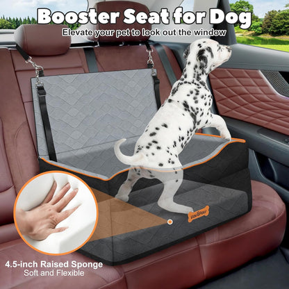 Dog Car Seat for Medium Dog, Dogs Booster Seat Under 50Lbs or 2 Small Dogs Washable, Pet Car Seats with 2 Safety Leashes, Pets Sofa Bed Cushion Add Thick Sponge, Pet Cars Carrier for Travel