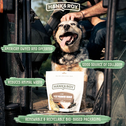Hank & Roy All-Natural, Single-Ingredient Beef Marrow Bones for Dogs, Long Lasting, Engaging, High Collagen Bone Marrow Dog Bones, Individually Wrapped for Odor Control and Freshness