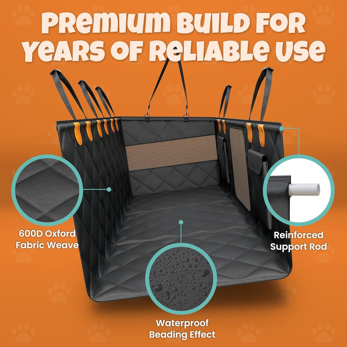 Backseat Cover for Dogs in Car with 2x Storage Boxes - Waterproof Dog Car Seat Cover, Backseat Extender Clip Strap, Carry Bag - Hammock Bed Seat Extender for Dogs, Pet Protector for SUV Truck