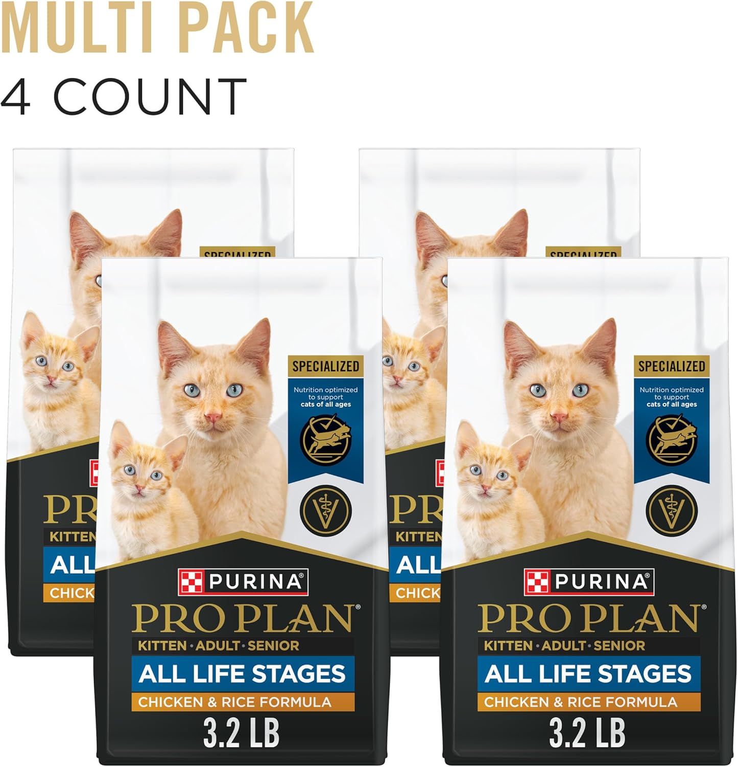 Purina Pro Plan All Life Stages High Protein Cat Food Chicken and Rice Dry Kibble 3.2 Pound (Pack of 1)
