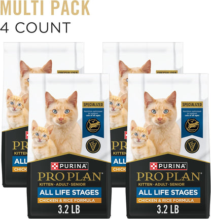 Purina Pro Plan All Life Stages High Protein Cat Food Chicken and Rice Dry Kibble 3.2 Pound (Pack of 1)