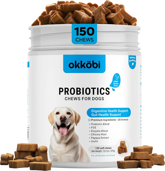 Probiotics for Dogs Chews 150 pcs - Probiotic Chews for Dogs with Enzymes & Natural Ingredients - Digestive & Gut Health Support - US Formula - Chicken Flavored