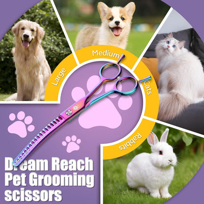 6.5"/8.0'' Professional Chunker Shear Twin Tail Downward Curved Pet Grooming Thinning/Blending Scissors Dog&cat Grooming Chunkers Shear (6.5 inches) Rainbow
