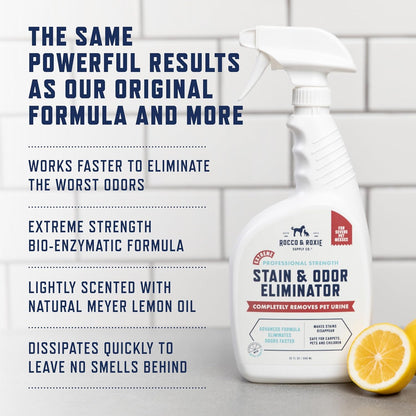 Rocco & Roxie Extreme Stain & Odor Eliminator for Strong Odor, Pet Urine Enzyme Cleaner Destroyer, Stain Remover, Dog Poop and Cat Pee, Enzymatic Carpet Cleaner Spray for Home, Puppy Potty Training