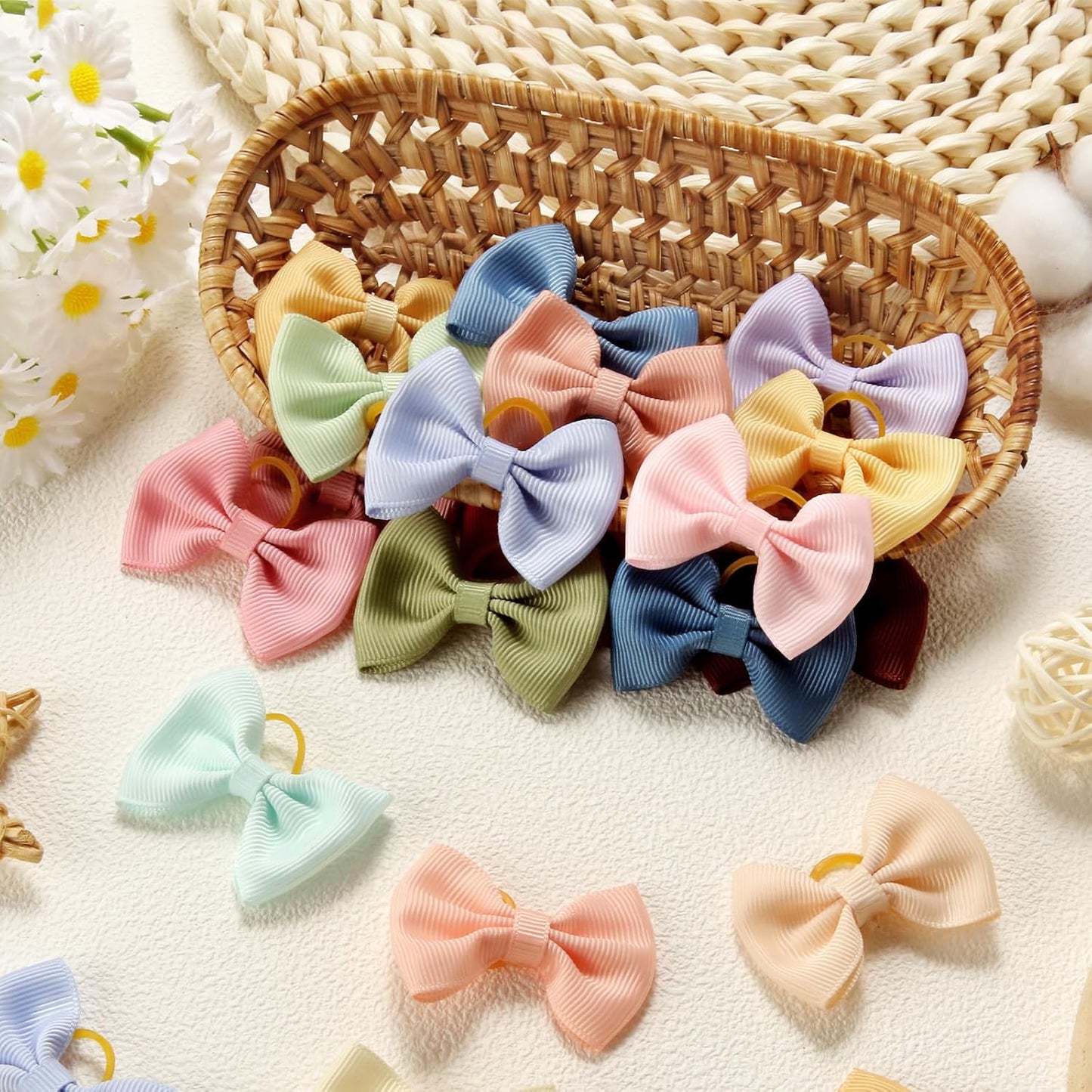 60Pcs(30pairs) Cute Puppy Dog Small Hair Bows with Rubber Bands Dog Bowknot Hair Bows Handmade Yorkie Doggie Dog Grooming Bows for Girls Small Dog Puppy Pet Hair Costume Accessories
