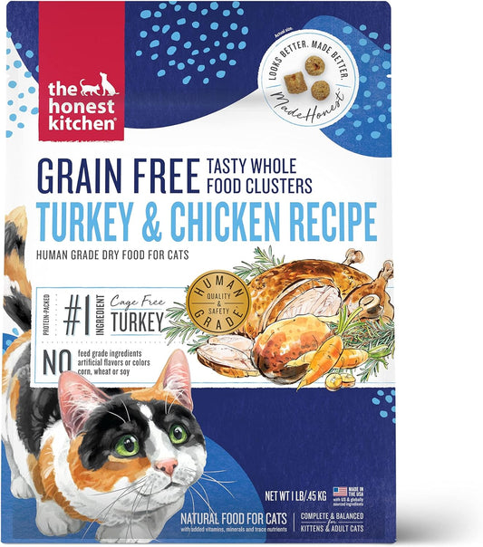 The Honest Kitchen Human Grade Whole Food Clusters Grain Free Turkey & Chicken Dry Cat Food, 1 lb Trial Pouch