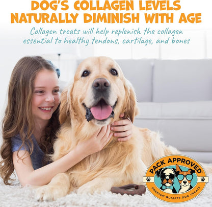 Beef Collagen Chews - Rawhide Free, Long Lasting - 100% Beef Corium, Single Ingredient Dog Treat - Puppy Teething Rings, Natural - 3.5" Rings, Pack of 4