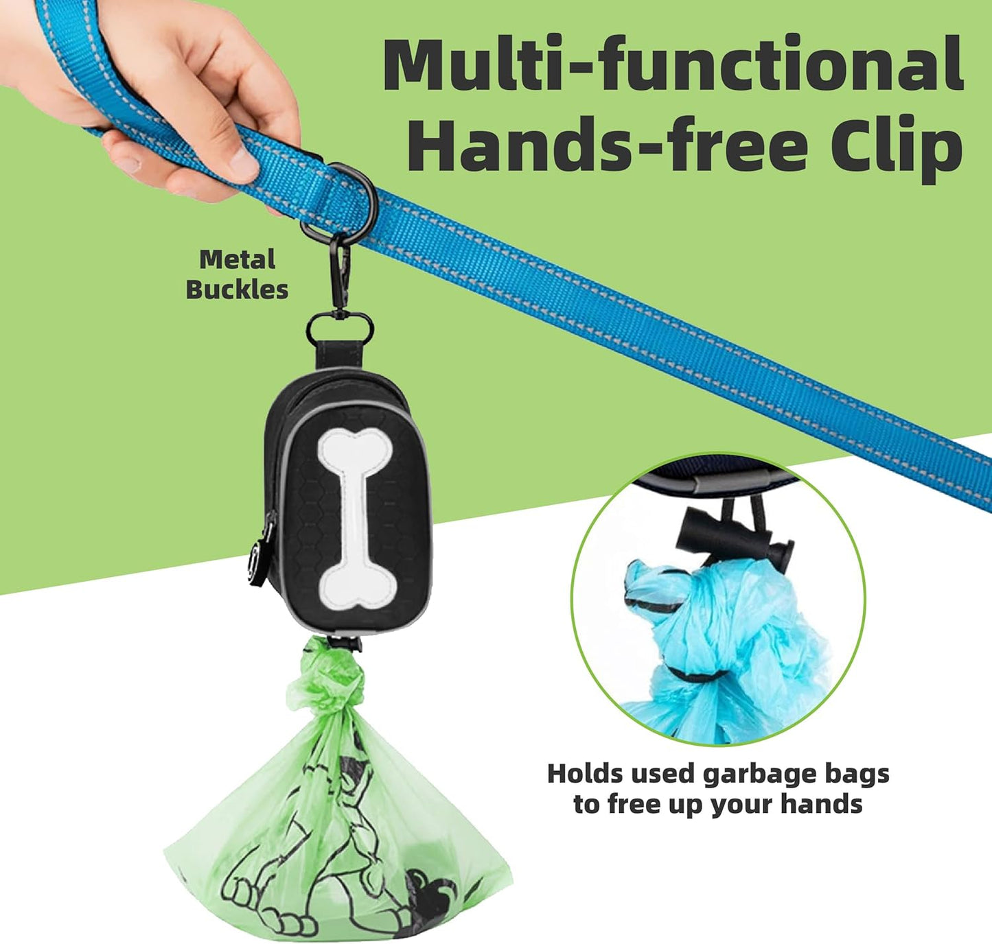 Dog Poop Bag Holder for Leash, Hands Free with Clip. Waterproof Dispenser Pouch for Dog Waste Bags, Treats & Essentials.