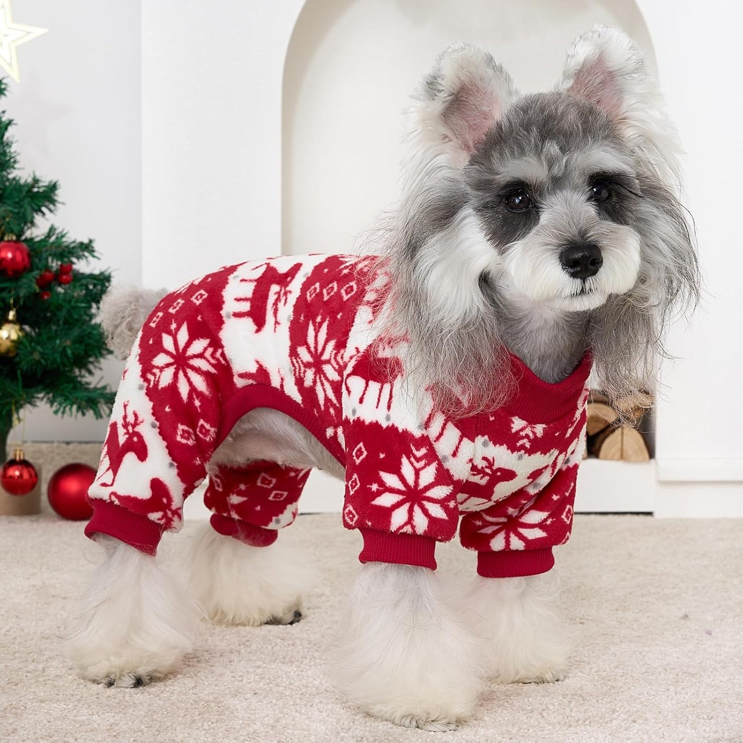 XPUDAC Christmas Dog Sweater Fleece Dog Pajamas for Small Medium Dogs Girl Boy Winter Puppy Clothes Holiday Puppy Onesie Cat Pjs Jammies, XS
