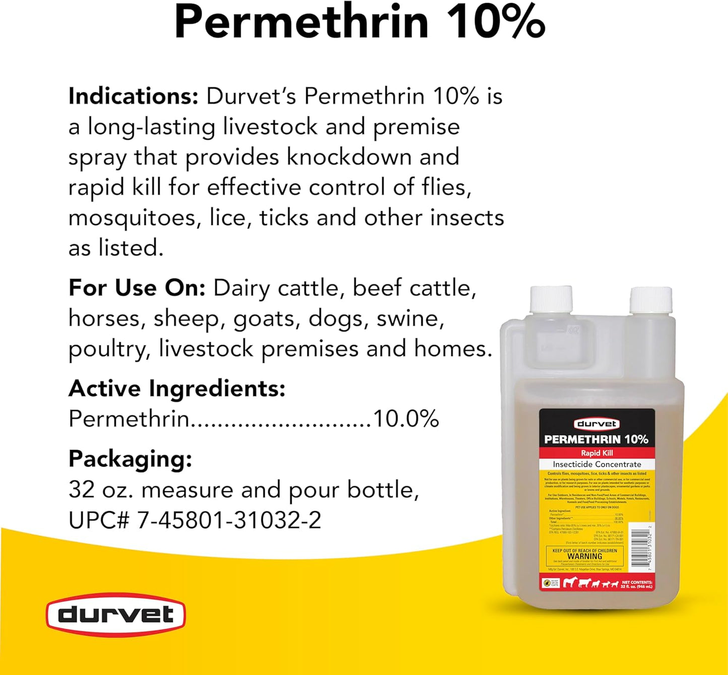 DURVET 2253432 Permethrin - EC 10 Percent - Concentrate - 32 Ounces