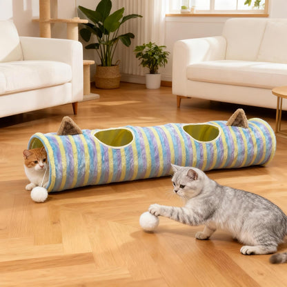 Cat Tunnel for Indoor Cats, Cats Toys Collapsible Tunnel Straight Tube with Fun Ball and 2 Holes, Pet Tunnels for Rabbits, Kittens, Ferrets, Puppy, Diameter 9.8 Inch