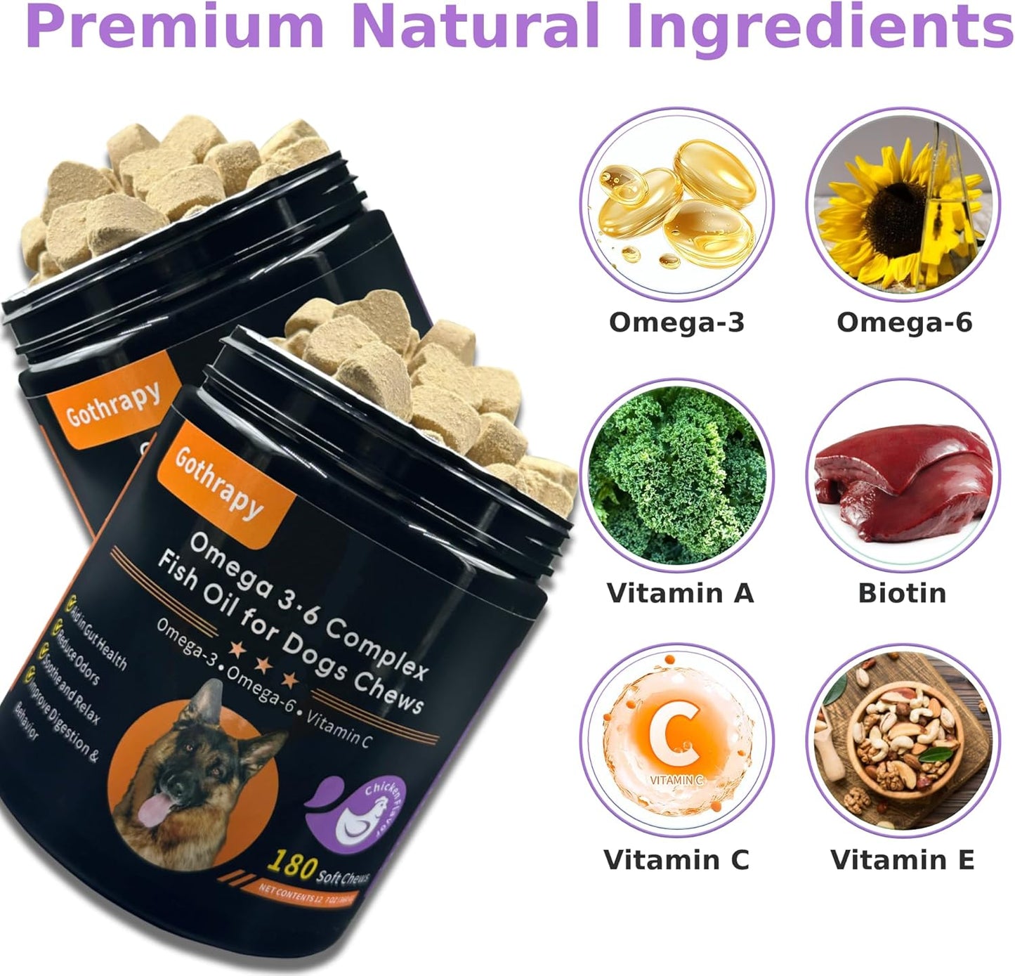 Fish Oil for Dogs, Vet-Formulated, US-Formulas Oral Natural Omega 3 & 6 Treatment Supplements – EPA & DHA Fatty Acids for Itchy Skin, Shedding & Allergy Relief – 180 Chicken Soft Chews