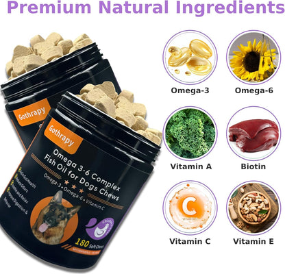 Fish Oil for Dogs, Vet-Formulated, US-Formulas Oral Natural Omega 3 & 6 Treatment Supplements – EPA & DHA Fatty Acids for Itchy Skin, Shedding & Allergy Relief – 180 Chicken Soft Chews