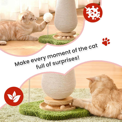 Cat Scratching Post,Mushroom Cat Scratcher with Sisal Scratching Poles with Interactive Toy Ball,Indoor Cat Toy