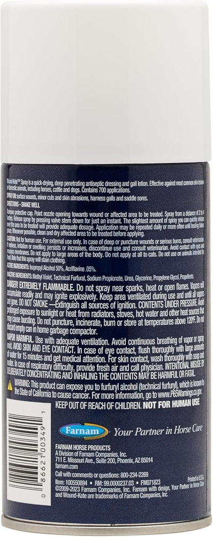 Farnam Wound-Kote Blue Lotion Spray Horse Wound Care for use on Horses and Dogs, Antiseptic Properties, for Minor Wounds, Cuts and Sores, 7 Oz.