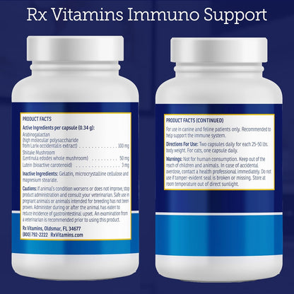 Rx Vitamins Immuno Support, Immune Support for Dogs and Cats - 60ct Supplement with Shiitake Mushroom, Arabinogalactan, and Lutein -