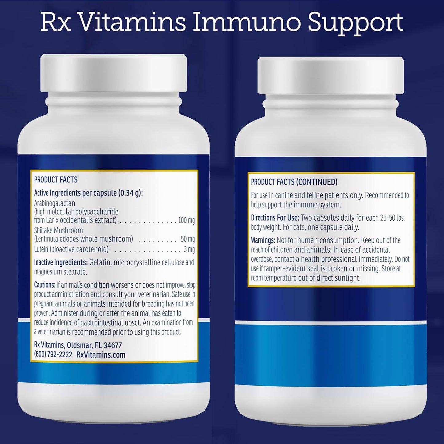 Rx Vitamins Immuno Support, Immune Support for Dogs and Cats - 60ct Supplement with Shiitake Mushroom, Arabinogalactan, and Lutein -
