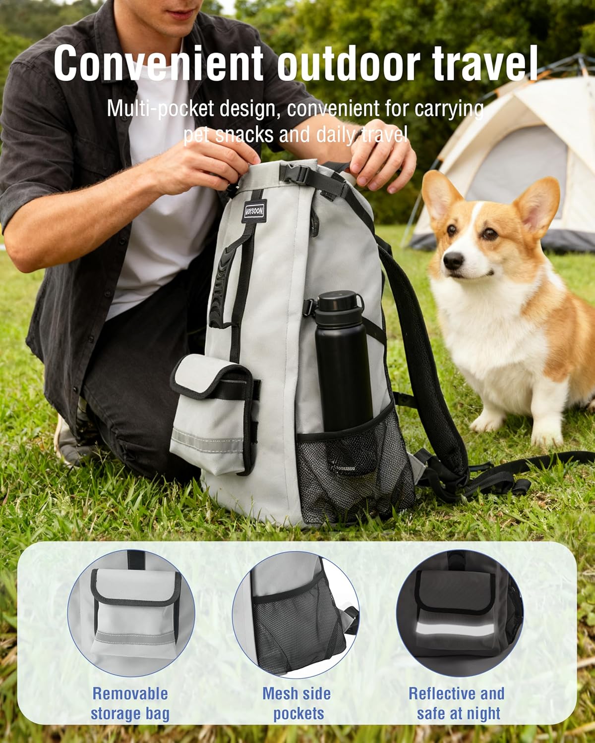 Dog Backpack for Small & Medium Dogs – 4-Layer Safety Pet Carrier with Thick Shoulder Straps, Detachable Waist Bag, Breathable Mesh & Storage Pockets for Travel & Hiking