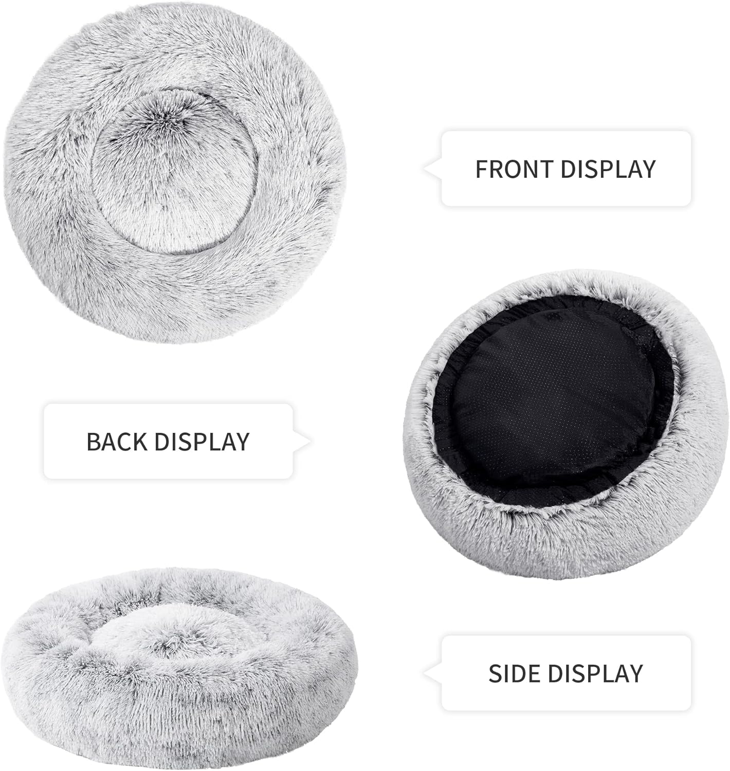 Love's cabin Calming Cat Bed for Indoor Cats, Anti-Anxiety Donut Round Dog Bed, Fluffy Faux Fur Washable Pet Bed for Small Medium Dogs and Cats,Grey,20in