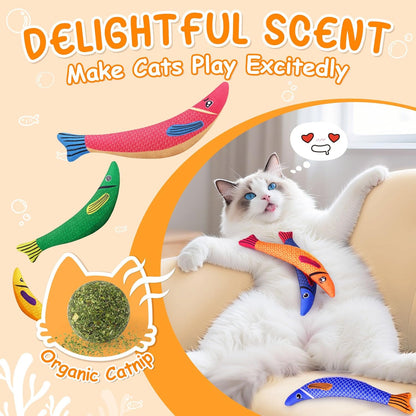 Cat Toys for Indoor Cats, 6 Pack Interactive Catnip Toys for Bored, Kitten Kicker Toy for Kitty with Sound, Cat Chew Toys for All Breeds
