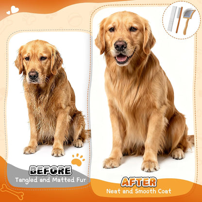 3 PCS Slicker Brush for Dogs, Makerfire Ergonomic Dog Slicker Brush for Grooming Long Hair Dogs, Professional Dog Grooming Brushes with Detangler Comb for Golden Doodle & Poodle