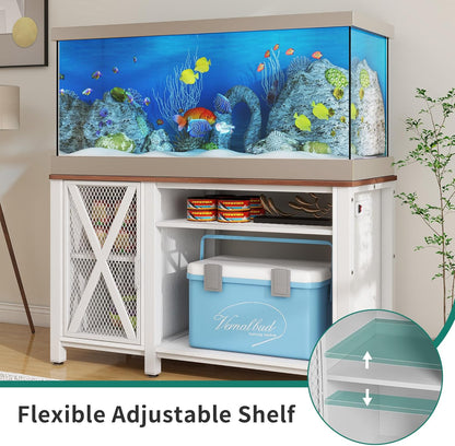 YITAHOME Heavy Duty 55-75 Gallon Aquarium Stand with Power Outlets, Cabinet for Aquarium Accessories Storage - Metal Fish Tank Stand Suitable for Fish, Turtle Tank, 880LBS Capacity, White