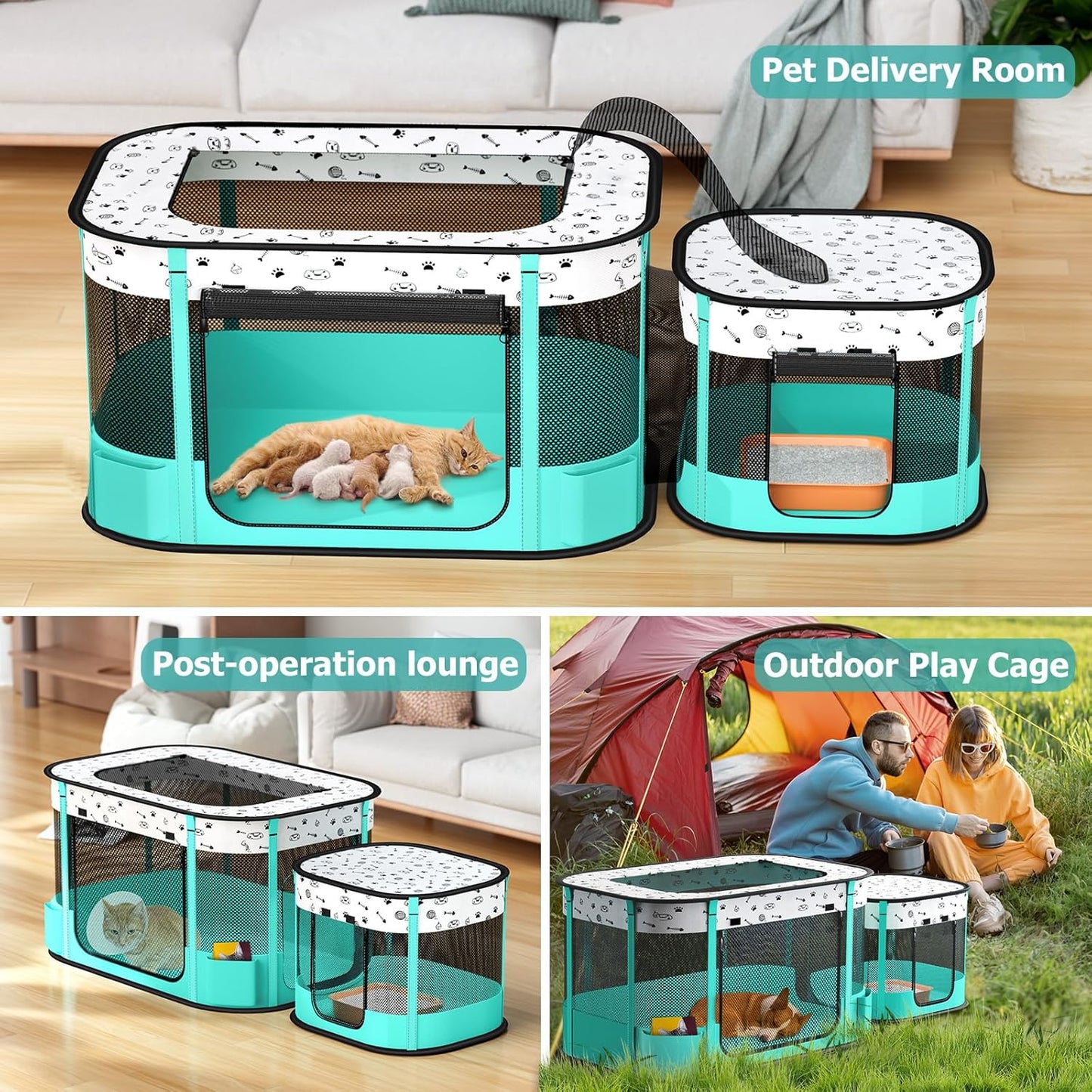 Portable Cat Playpen, Foldable Pet Dog Playpen, for Kitten Puppy Play Pen Indoor/Outdoor, Cats Enclosure Cages Tent with Carrying Case, 600D Oxford 8-Rods, 32"x24"x22"