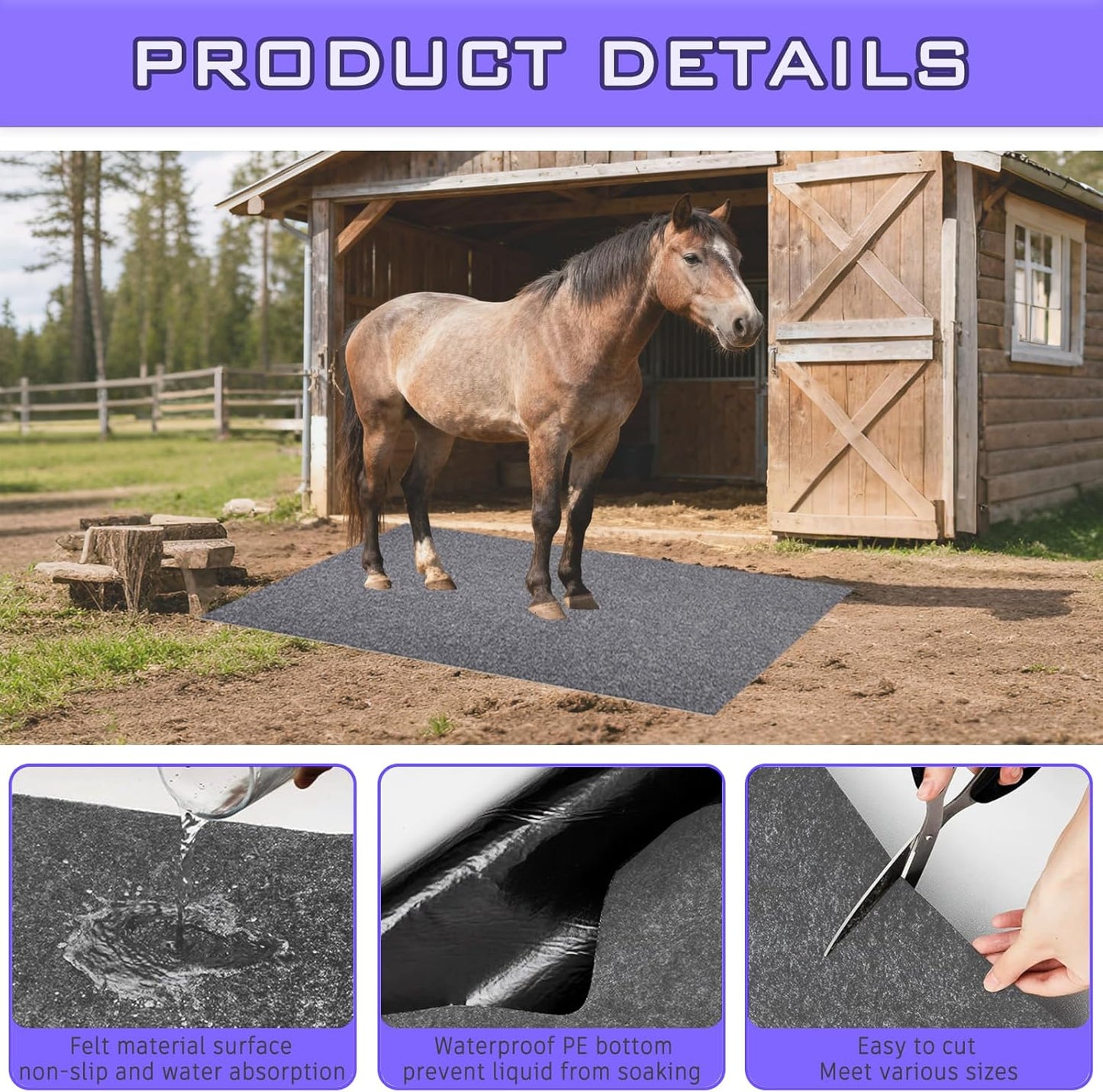 4×6ft Horse Stable Mat Lightweight Floor Mat, Non Slip Backing Floor Mat, Durable & Water Absorbent Stable Mats,Keep Floor Dry & Clean, Cuttable & Back Non-Slip Design Mat for Horses Livestock