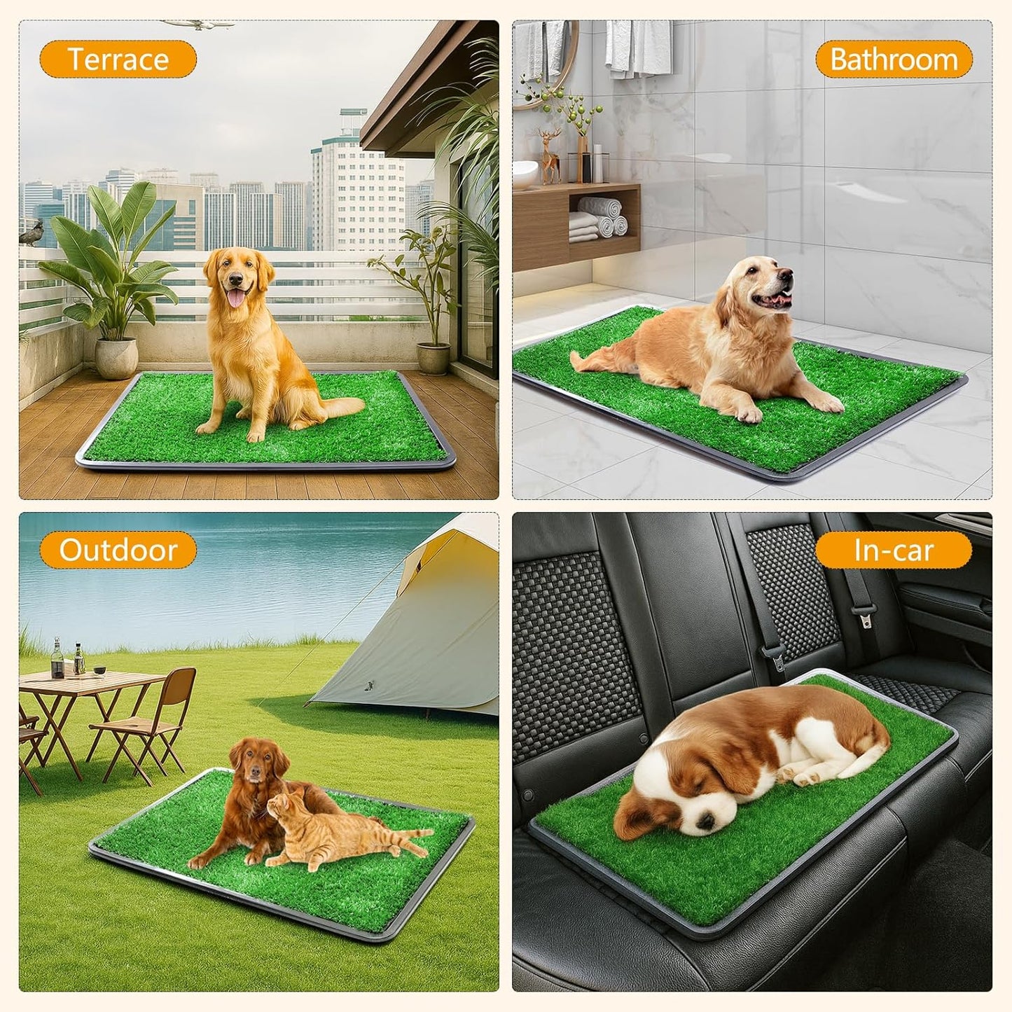 Dog Grass Pad with Tray,35x23in Dogs Potty Tray with 2-Pack Replacement Artificial Grass,Dog Litter Box for Pet Training,Indoor Portable Pottys Pet Toilet