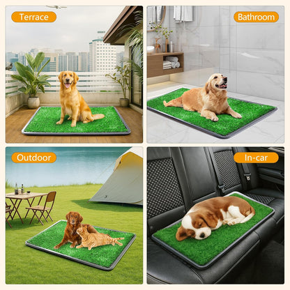 Dog Grass Pad with Tray,35x23in Dogs Potty Tray with 2-Pack Replacement Artificial Grass,Dog Litter Box for Pet Training,Indoor Portable Pottys Pet Toilet