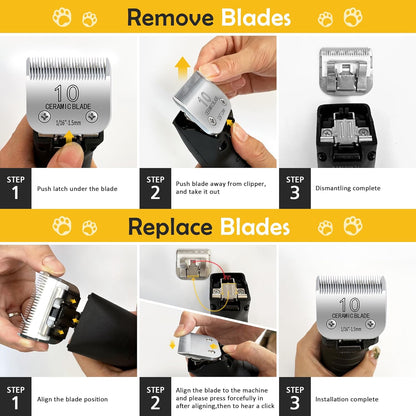 10# Pet Grooming Clipper Replacement Blades, Detachable Blade Compatible with Andis/wahl/Oster Dog Clippers,10 Blade 1/16-inch, Made of Ceramic & Stainless Steel Blade